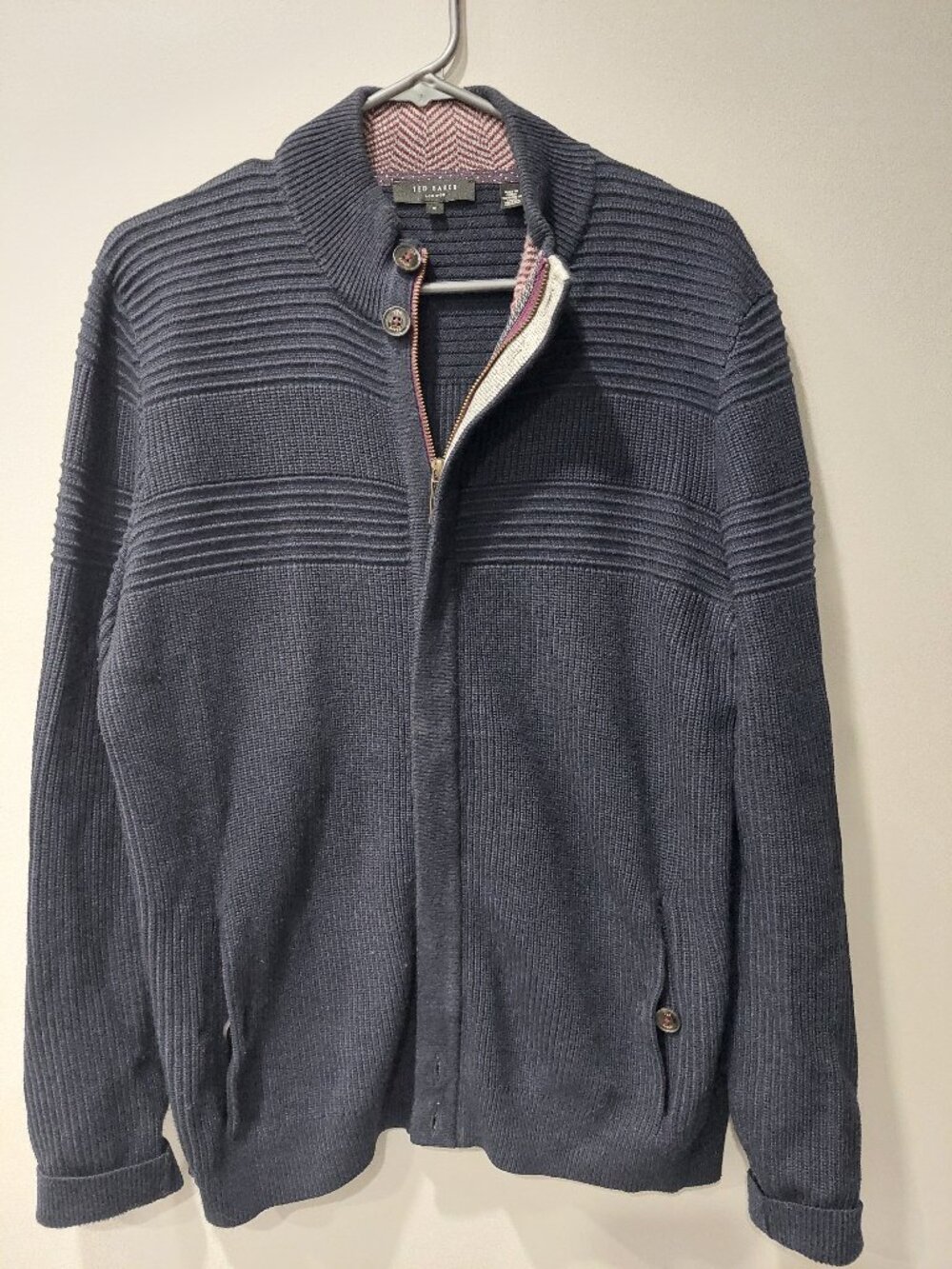 Ted Baker London Men's Size 5 Mock Neck Full Zip Sweater Cardigan Navy Blue